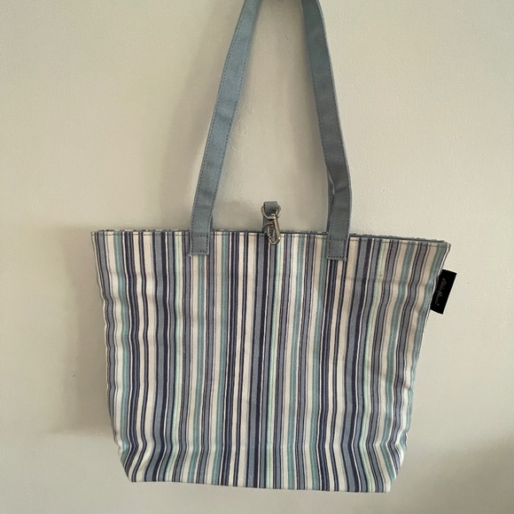 EDDIE BAUER Blue Striped Canvas Women Tote/Hand/Shoulder Bag - NWOT - Picture 2 of 6